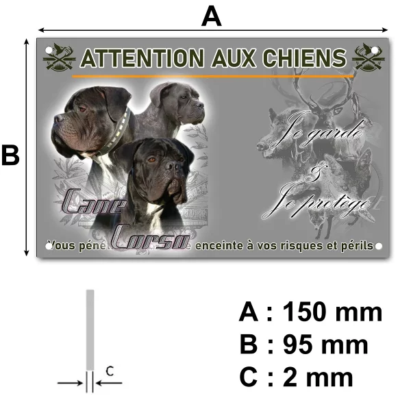 plaque Trois portraits de Cane Corso avec fond graphique.