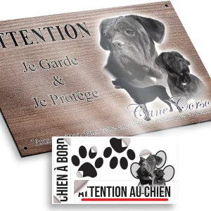 plaque attention au chien Portraits de Cane Corso avec différentes poses.