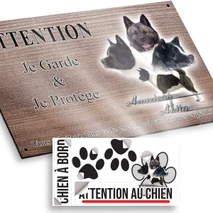 plaque attention au chien Collage d'American Akita avec plusieurs visages