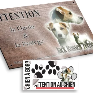 plaque attention au chien Image de Jack Russell Terrier