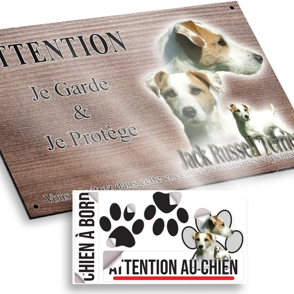 plaque attention au chien Image de Jack Russell Terrier