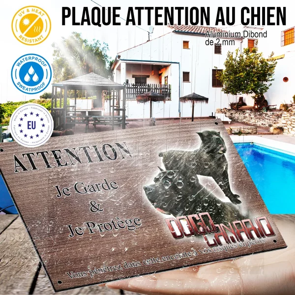 panneau attention au chien Dogo Canario avec vue de profil et de face