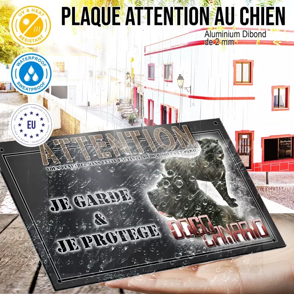 panneau chien de garde Dogo Canario avec vue de profil et de face