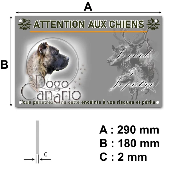 pancarte Dogo Canario en profil avec un fond stylisé