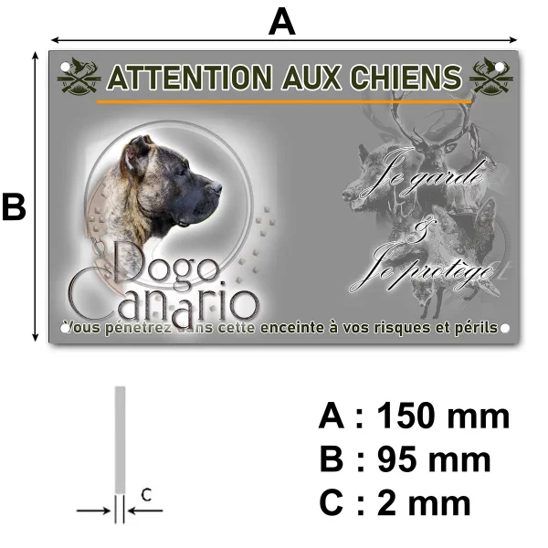 plaque Dogo Canario en profil avec un fond stylisé