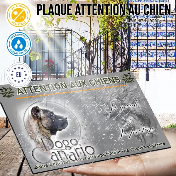 panneau Dogo Canario en profil avec un fond stylisé