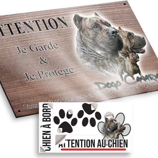 plaque attention au chien Visuel de Dogo Canario avec plusieurs chiens