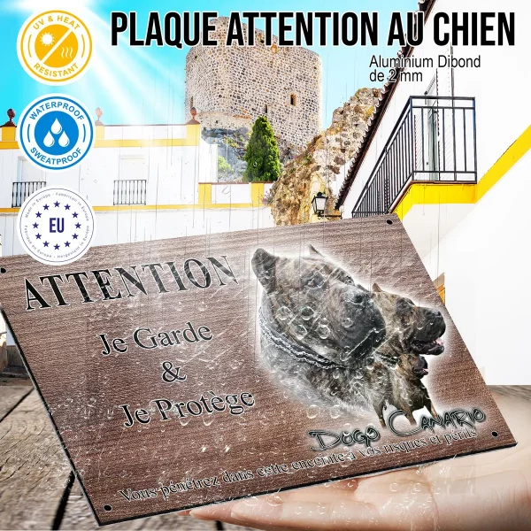panneau attention au chien Visuel de Dogo Canario avec plusieurs chiens
