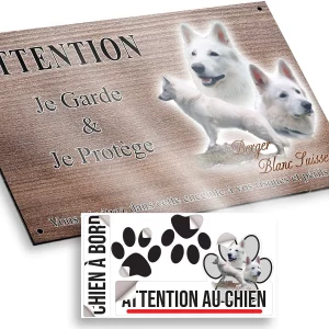 plaque attention au chien Bande d'images d'un Berger Blanc Suisse