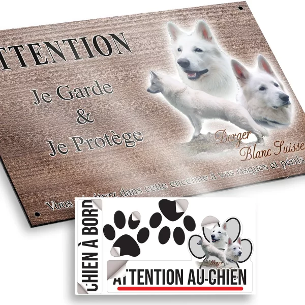 plaque attention au chien Bande d'images d'un Berger Blanc Suisse