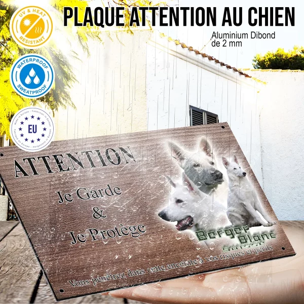 panneau attention au chien Trois images de Berger Blanc Suisse sur fond transparent