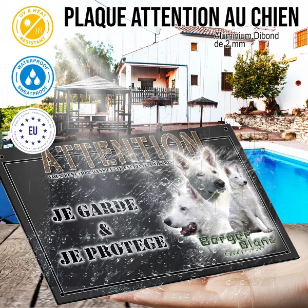 panneau chien de garde Trois images de Berger Blanc Suisse sur fond transparent