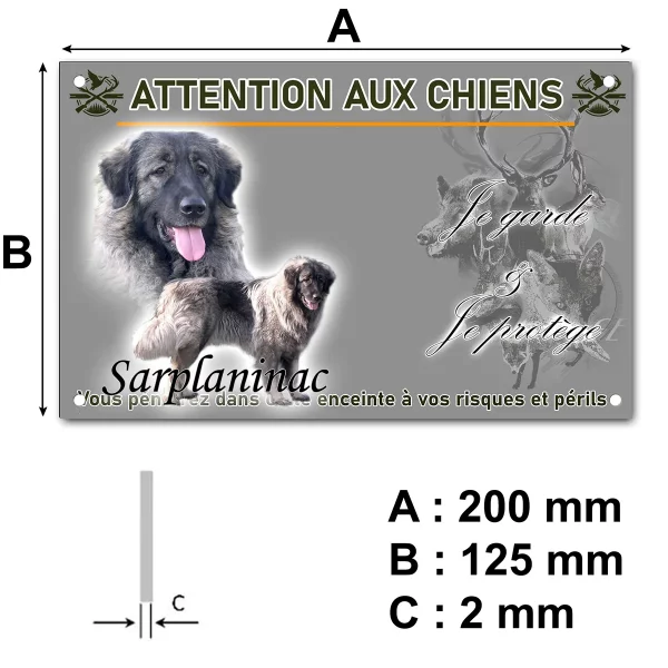 panneau Chien Sarplaninac avec un gros plan sur la tête et un profil