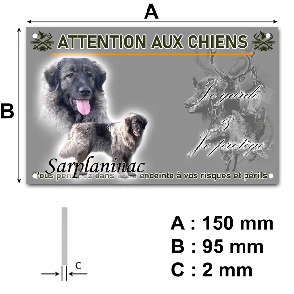 plaque Chien Sarplaninac avec un gros plan sur la tête et un profil