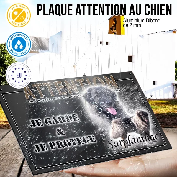 panneau chien de garde Chien Sarplaninac avec un gros plan sur la tête et un profil