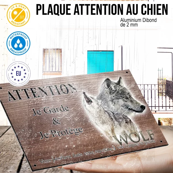 panneau attention au chien Image de deux loups avec le mot 'WOLF'