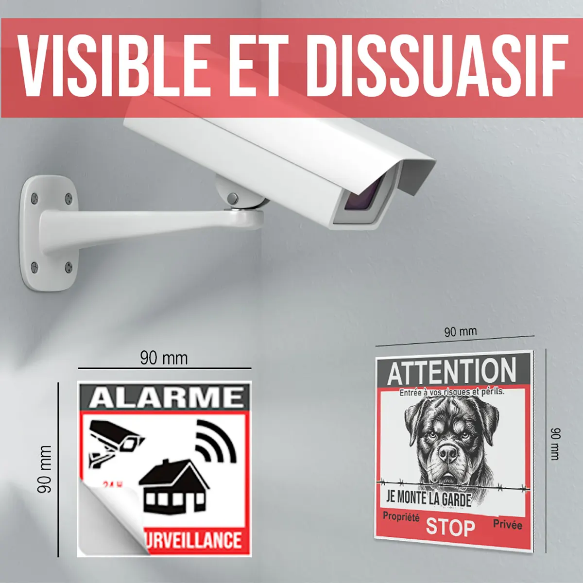 Panneau Chien Maison avec un Rottweiler et une alerte de sécurité.