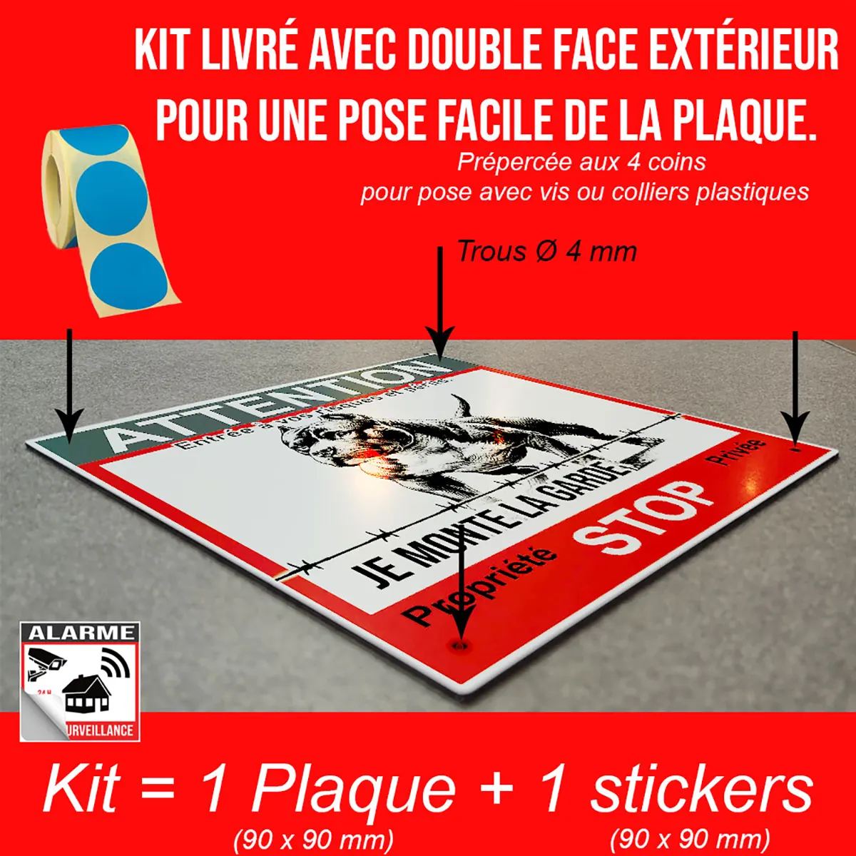 Pancarte Attention Au Chien Mordeur avec illustration de Pittbull.