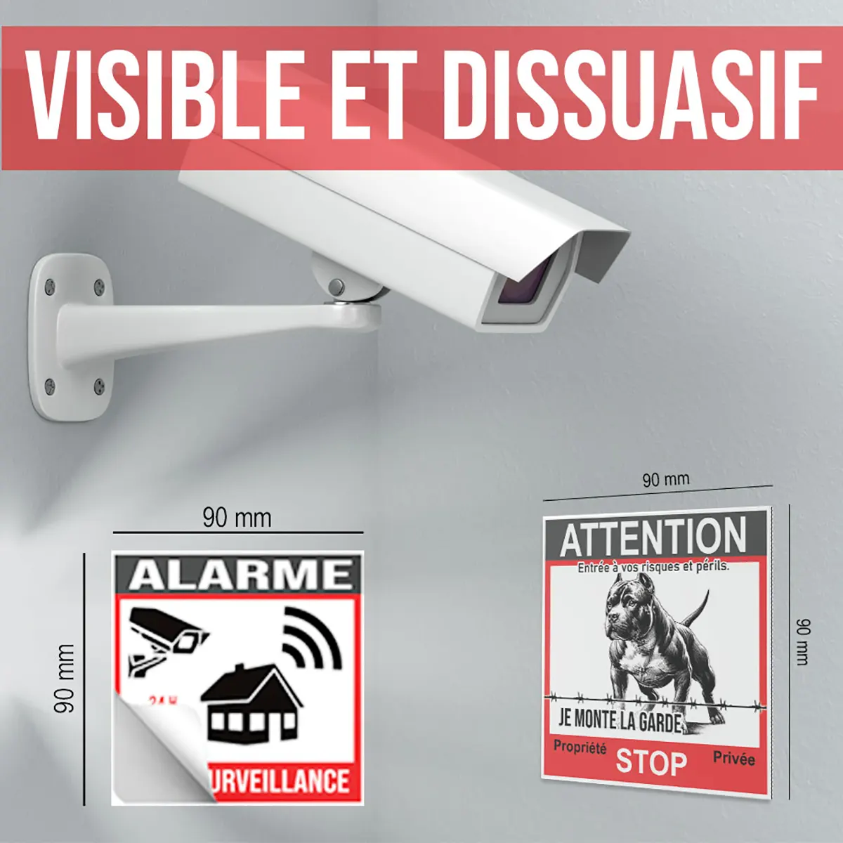 Panneau Chien Mordeur avec un Pittbull et une caméra de surveillance.