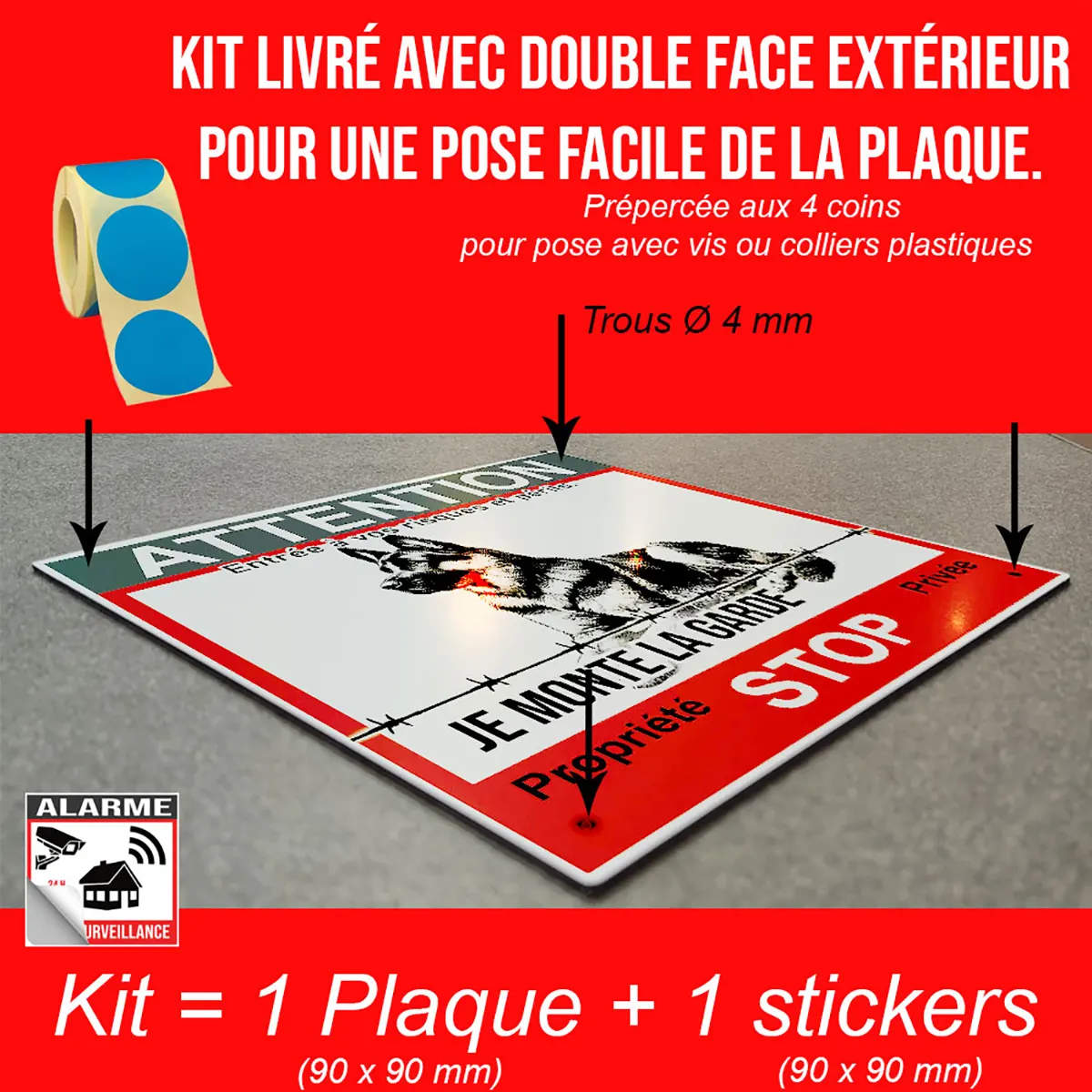 Pancarte Attention Au Chien De Protection avec un Berger Allemand de garde visible.