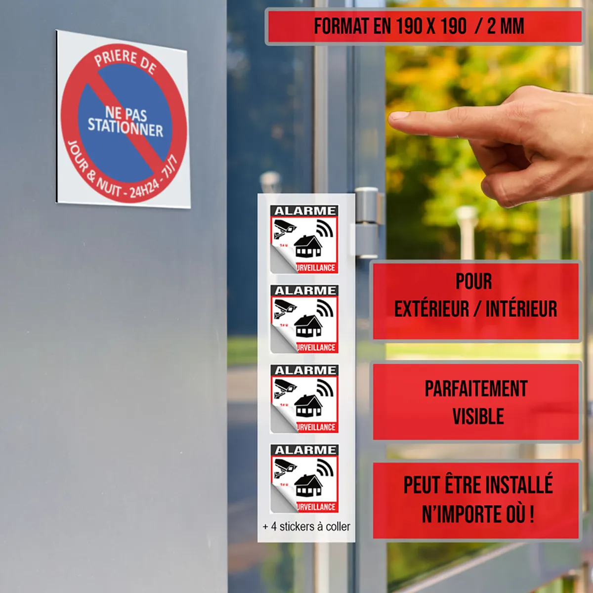 Affiche Interdit De Stationner avec un symbole de non-stationnement et texte explicatif.