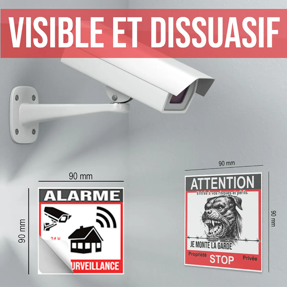 Panneau Chien Méchant avec image d'un chien menaçant sur fond signalétique.