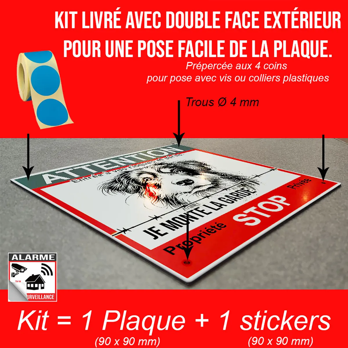 Pancarte Attention Au Chien Personnalisé avec dessin de chien sur fond rouge.