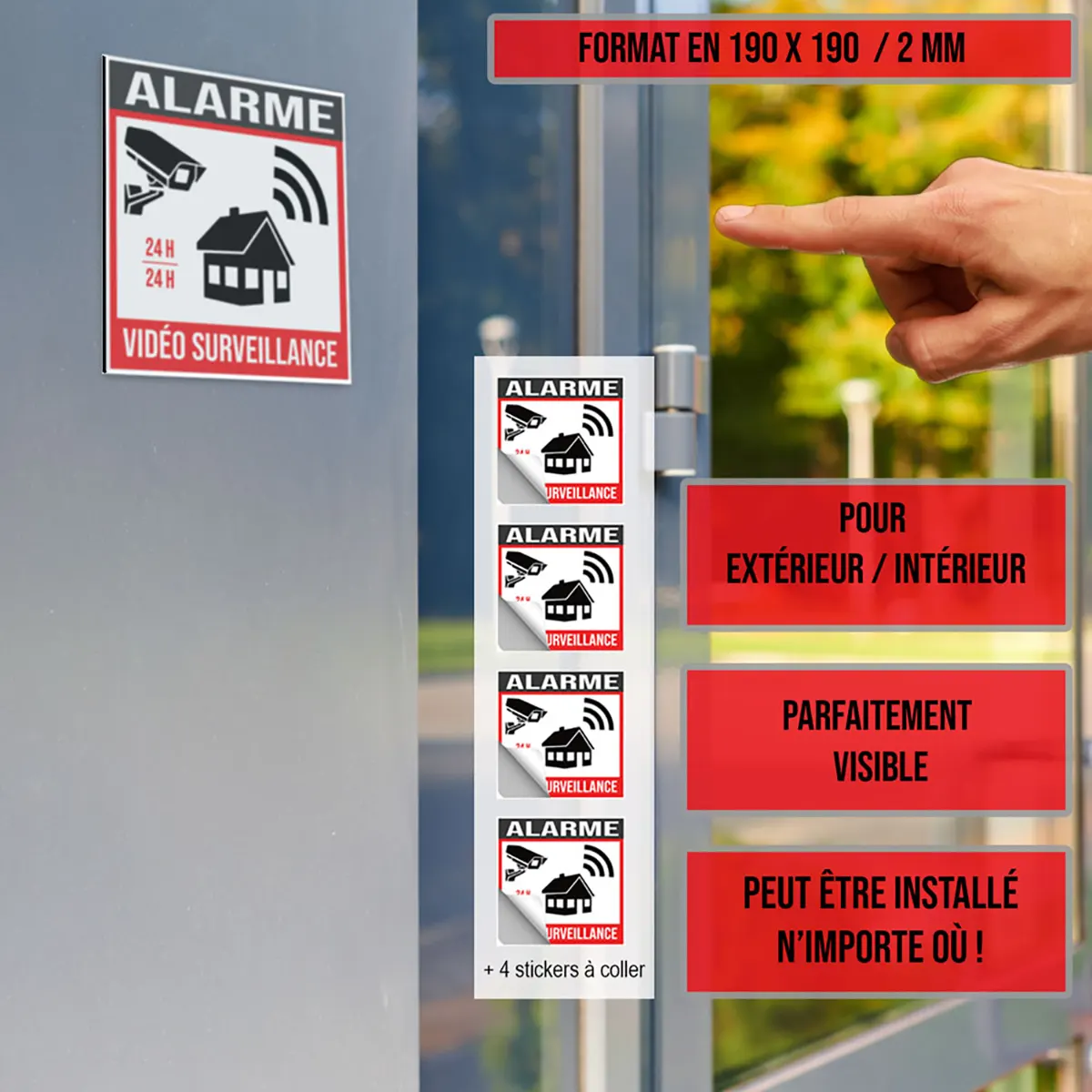 Affiche Propriété Sous Alarme avec un design d'alerte vidéo surveillance.