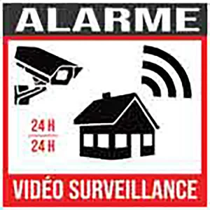 Prévention Propriété Sous Alarme avec symbole de caméra et maison protégée.