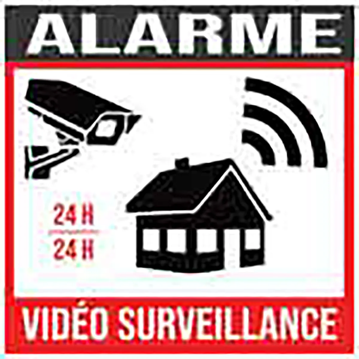 Prévention Propriété Sous Alarme avec symbole de caméra et maison protégée.