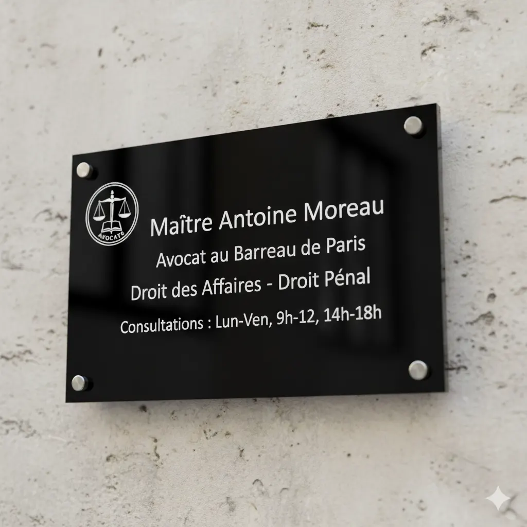 Plaque en plexi noir pour étude d'avocat