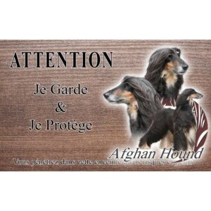 Panneau attention au chien Lévrier Afghan Noir Et Feu  - Métal - Haute qualité