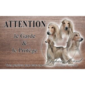 Panneau attention au chien Lévrier Afghan Blond  - Métal - Haute qualité