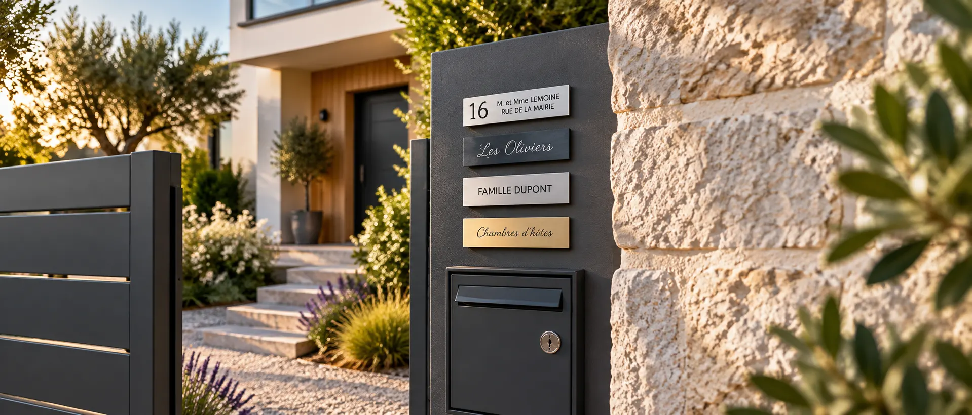 Plaque de boîte aux lettres personnalisée posée sur une boîte aux lettres