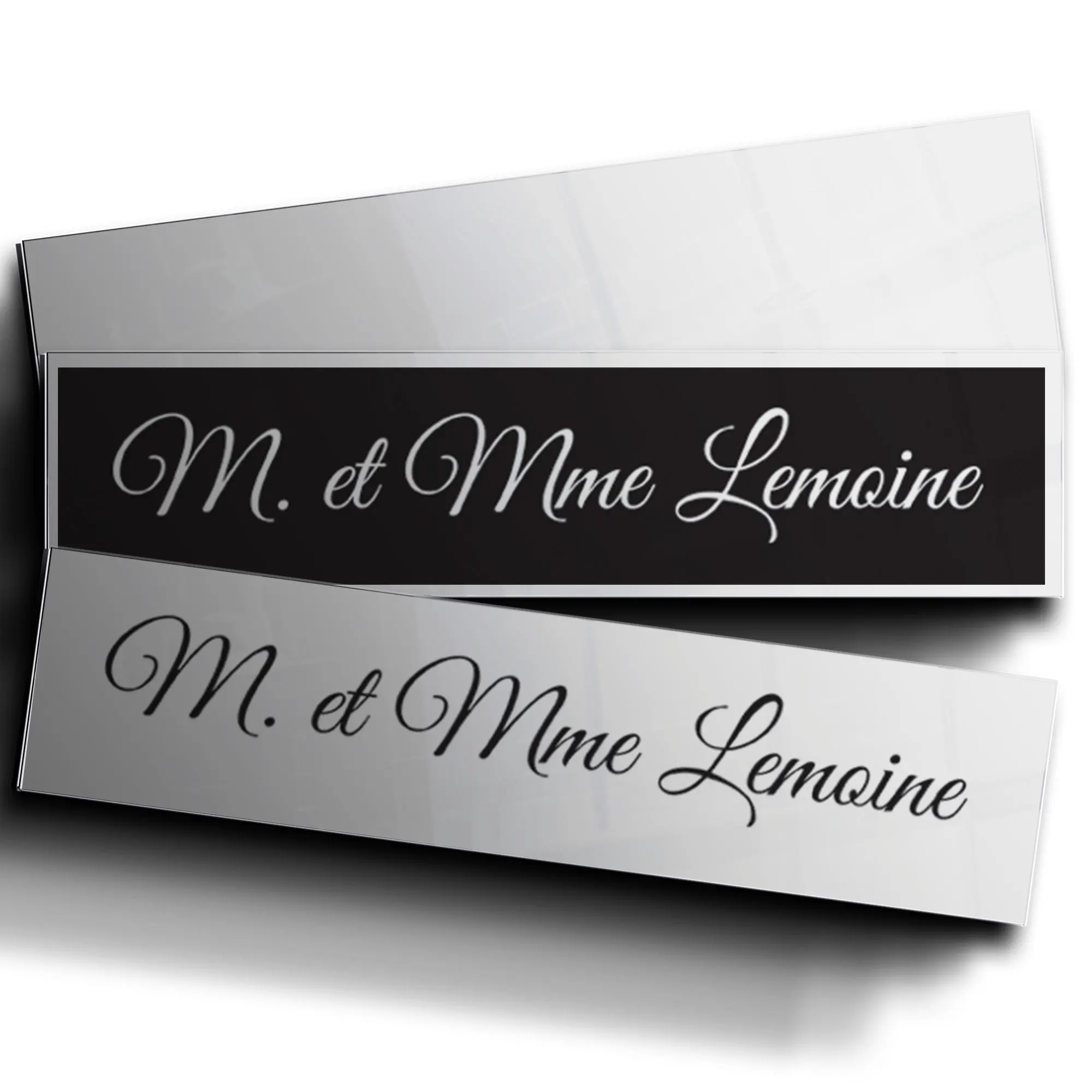 Plaque de boîte aux lettres miroir argent au nom de M. et Mme Lemoine