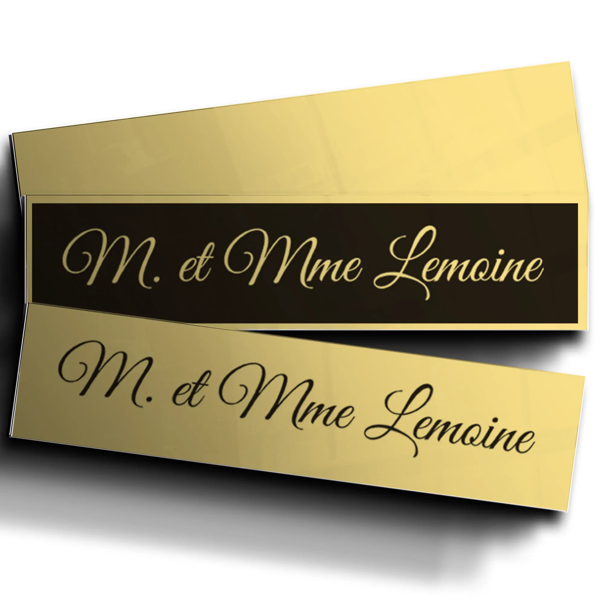 Plaque de boîte aux lettres miroir or au nom de M. et Mme Lemoine