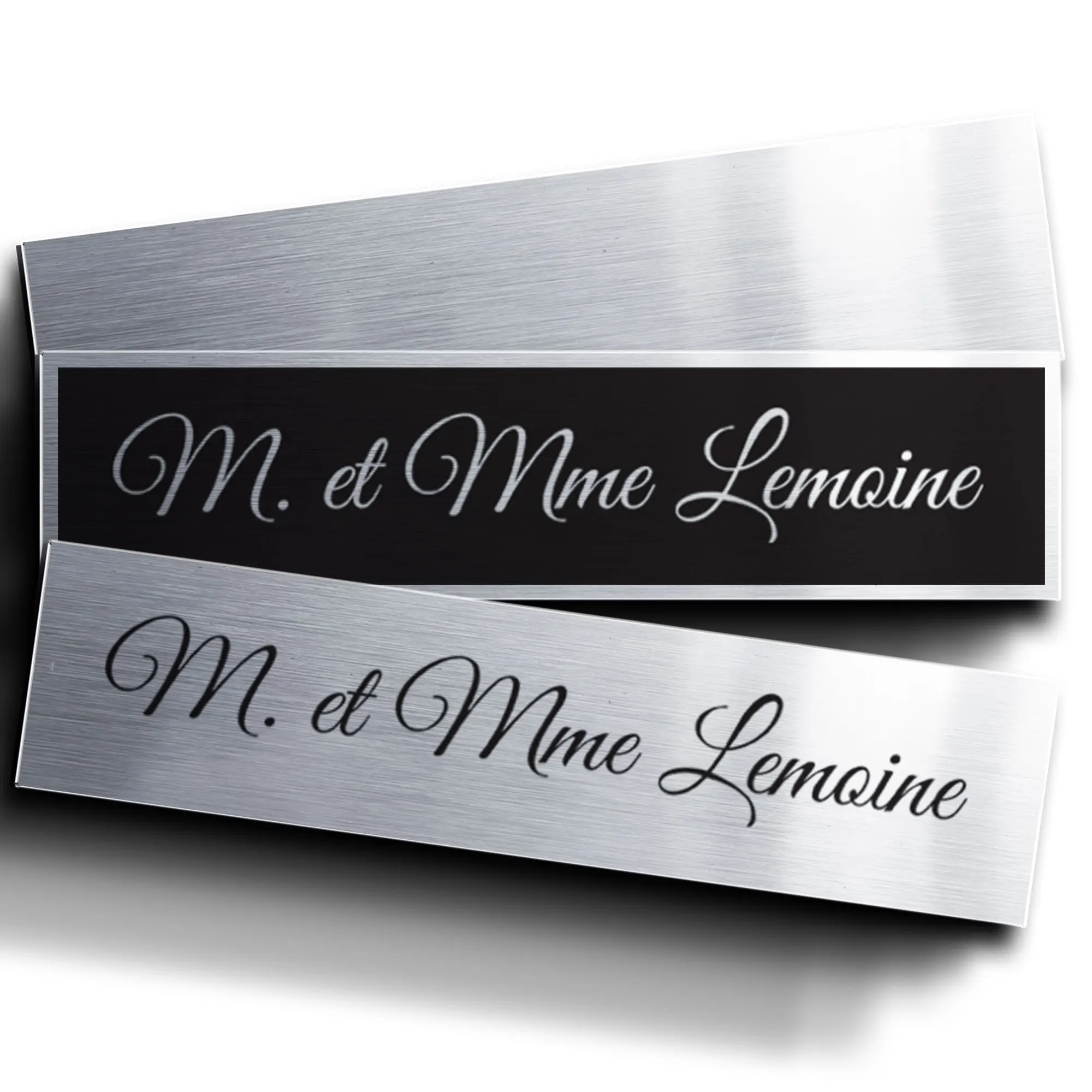 Plaque de boîte aux lettres aluminium brossé gravée M. et Mme Lemoine
