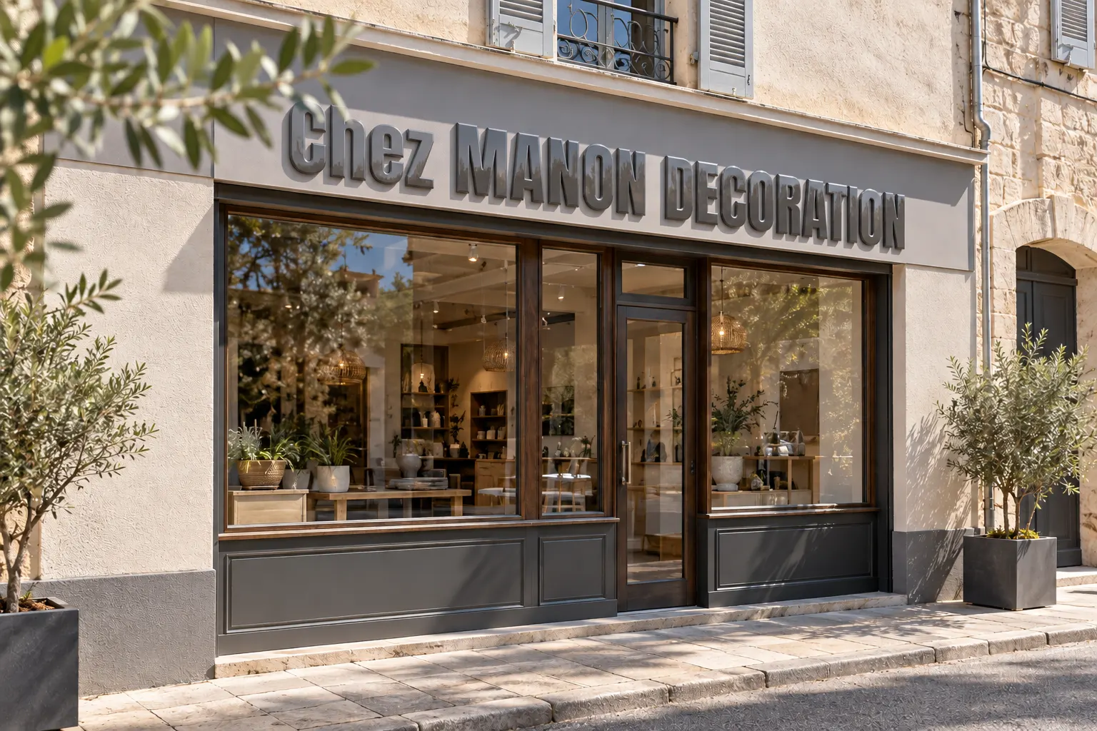 Enseigne en lettres découpées posée sur le bandeau d'une devanture