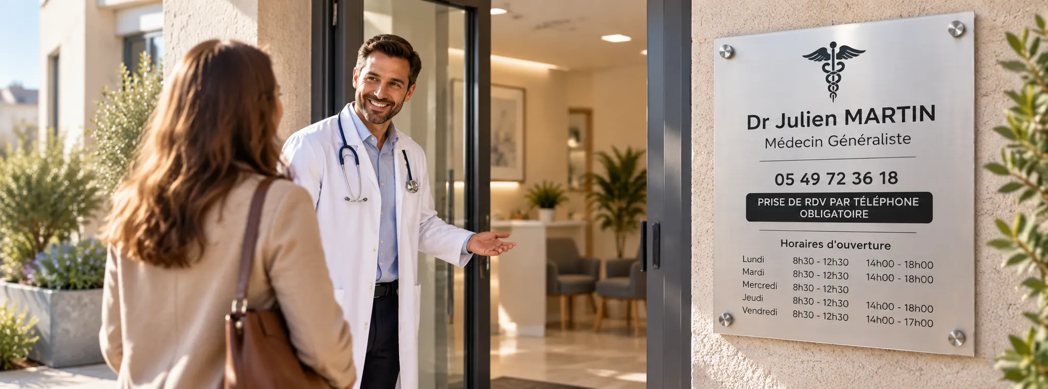 Médecin en consultation dans un cabinet clair